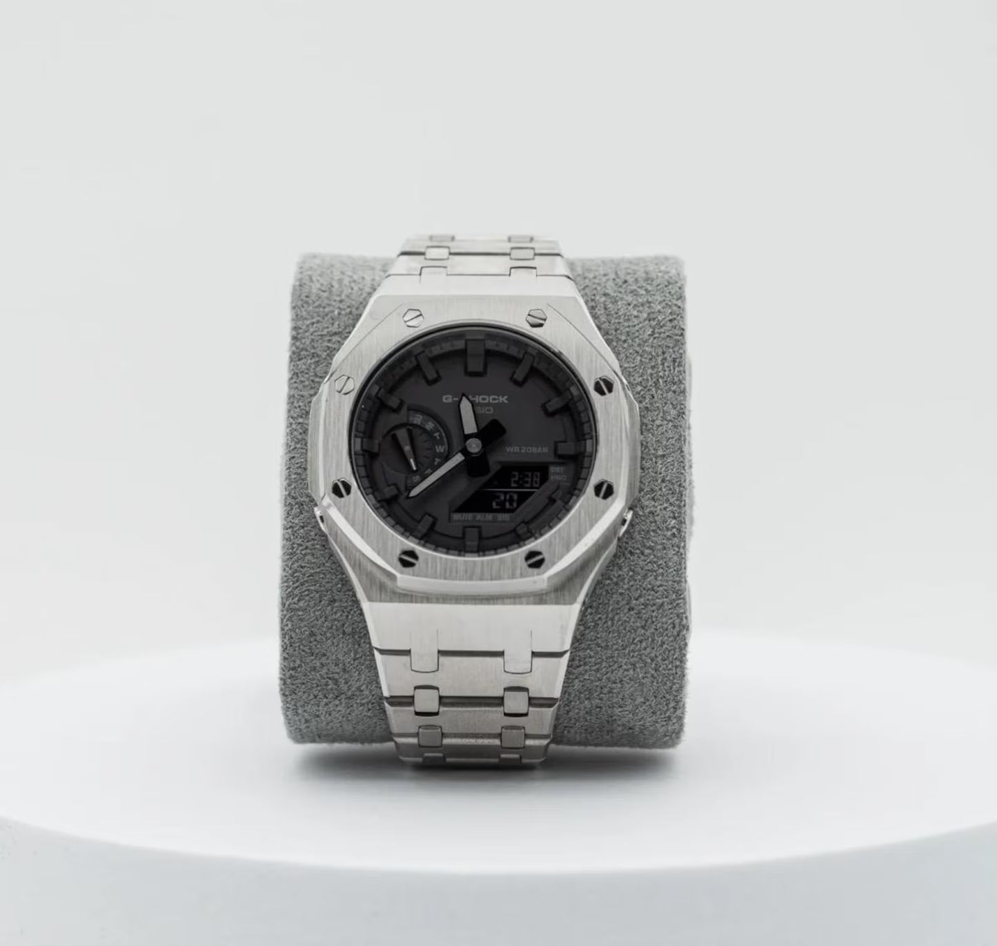 Casio G‑SHOCK GA‑2100 Black Dial Silver Stainless Steel Modified Watch