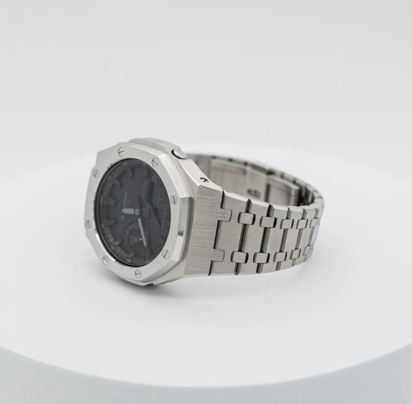Casio G‑SHOCK GA‑2100 Black Dial Silver Stainless Steel Modified Watch