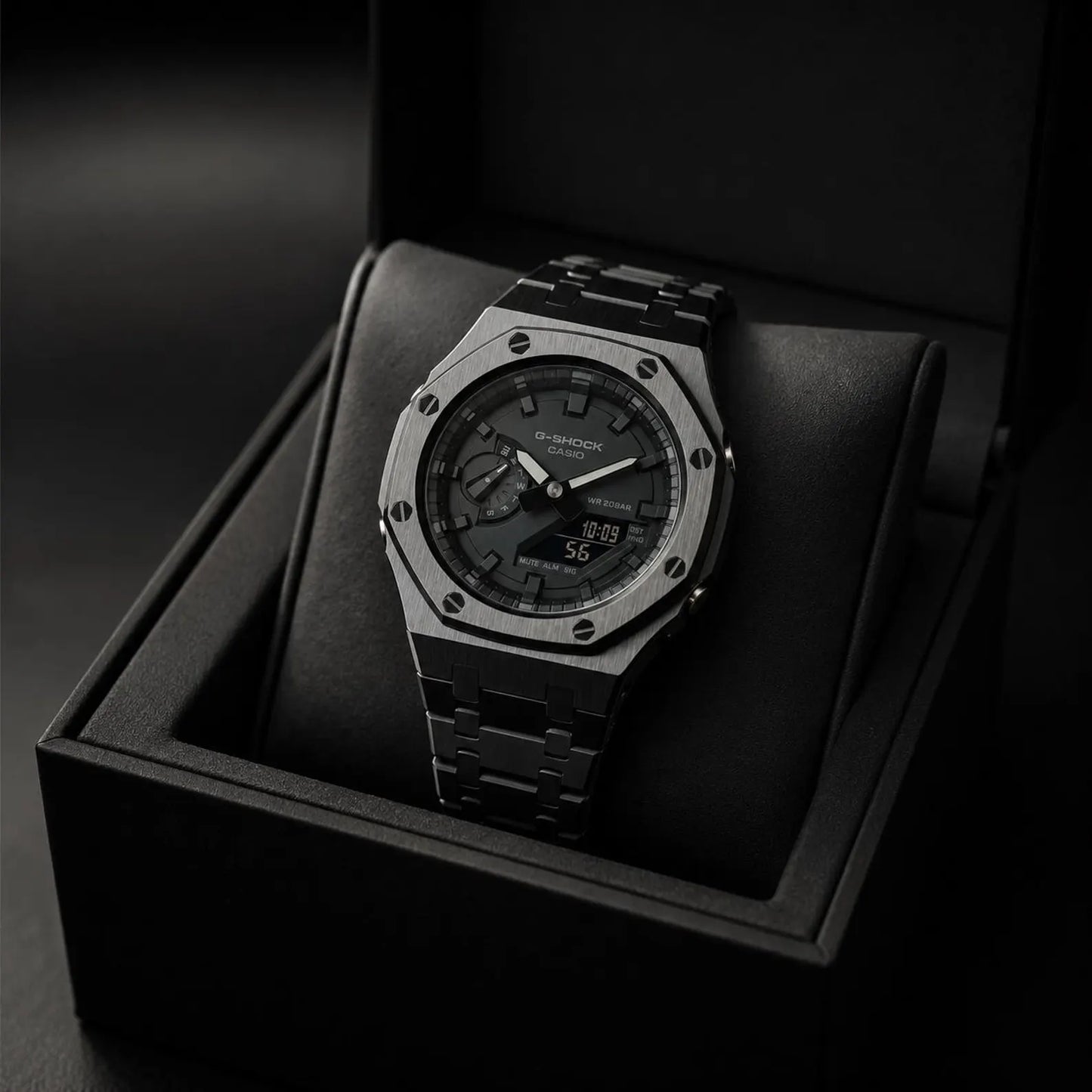Casio G‑SHOCK GA‑2100 Full Black Stainless Steel Modified Watch