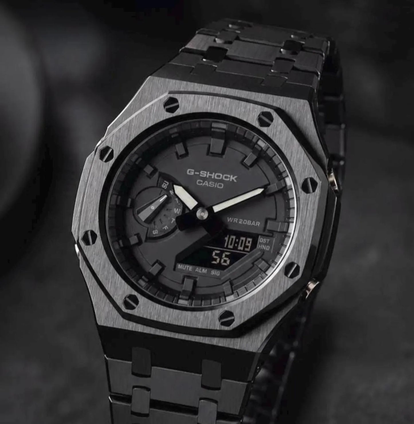 Casio G‑SHOCK GA‑2100 Full Black Stainless Steel Modified Watch