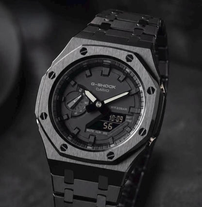 Casio G‑SHOCK GA‑2100 Full Black Stainless Steel Modified Watch