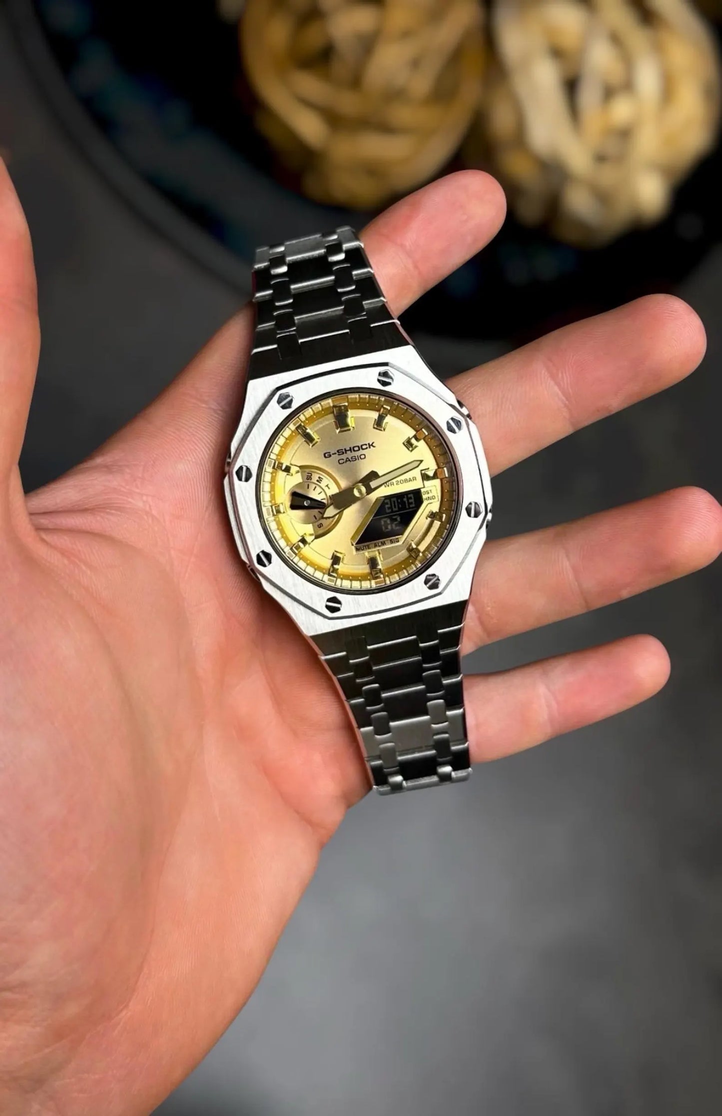Casio G‑SHOCK GA‑2100 Gold Dial Stainless Steel Modified Watch