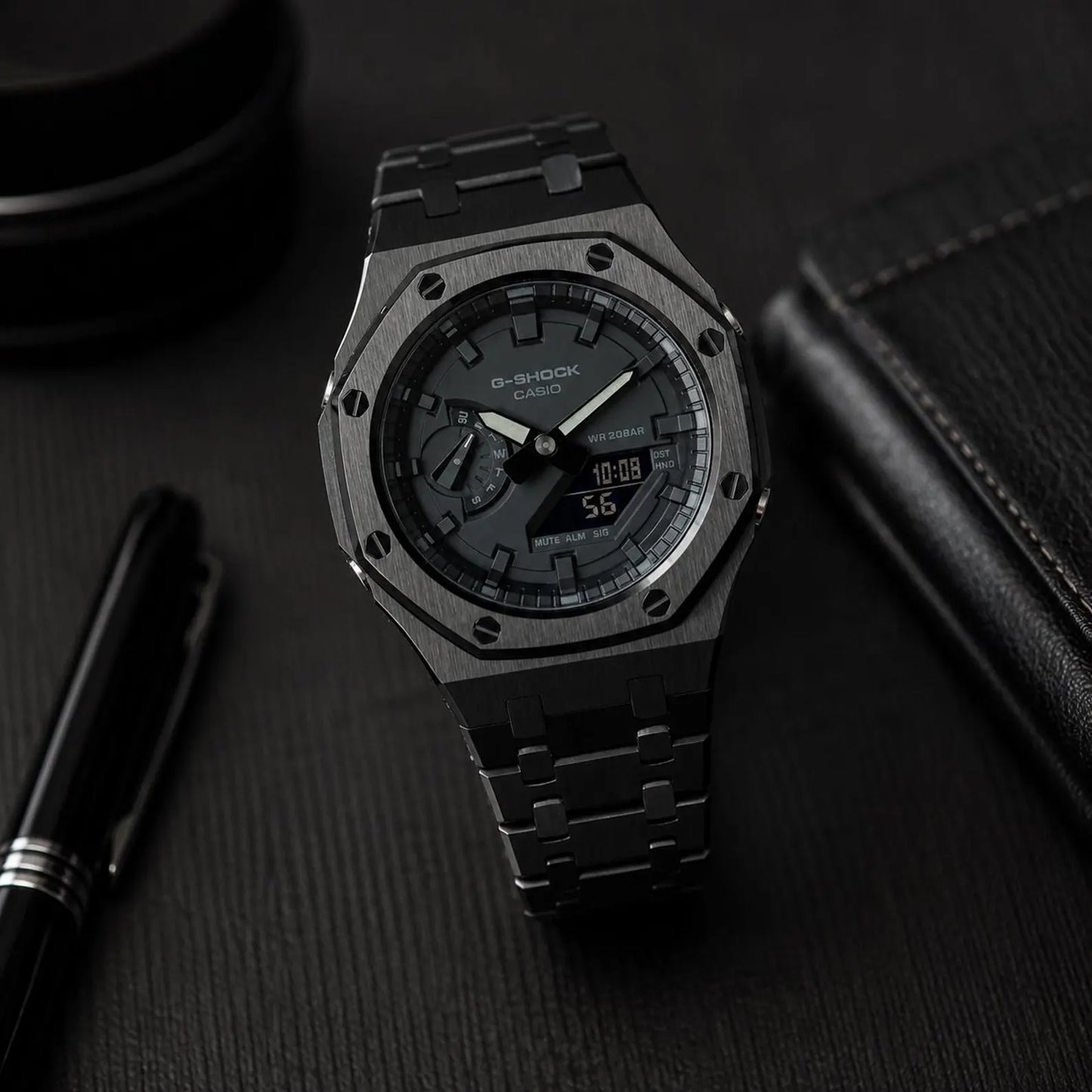 Casio G‑SHOCK GA‑2100 Full Black Stainless Steel Modified Watch