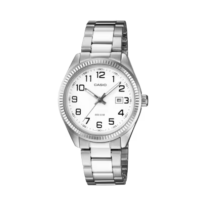 Casio LTP-1302D-7BVDF Women’s Watch – White Dial, Silver Bracelet