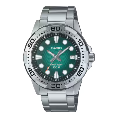 ساعة كاسيو للغوص MDV-107D-1A3 Duro Green Bezel المصنوعة من الفولاذ المقاوم للصدأ