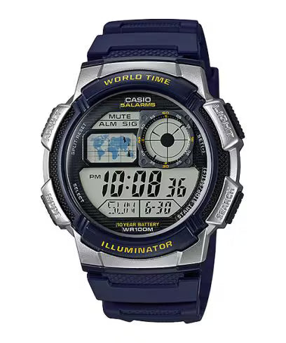 Casio AE-1000W-2AV Blue Digital World Time Watch