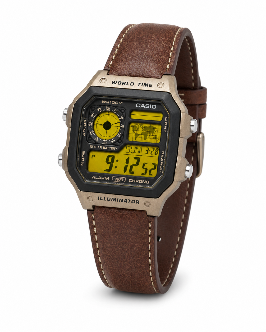 Casio AE-1200WHL-5AV Modified Yellow Display Leather Watch