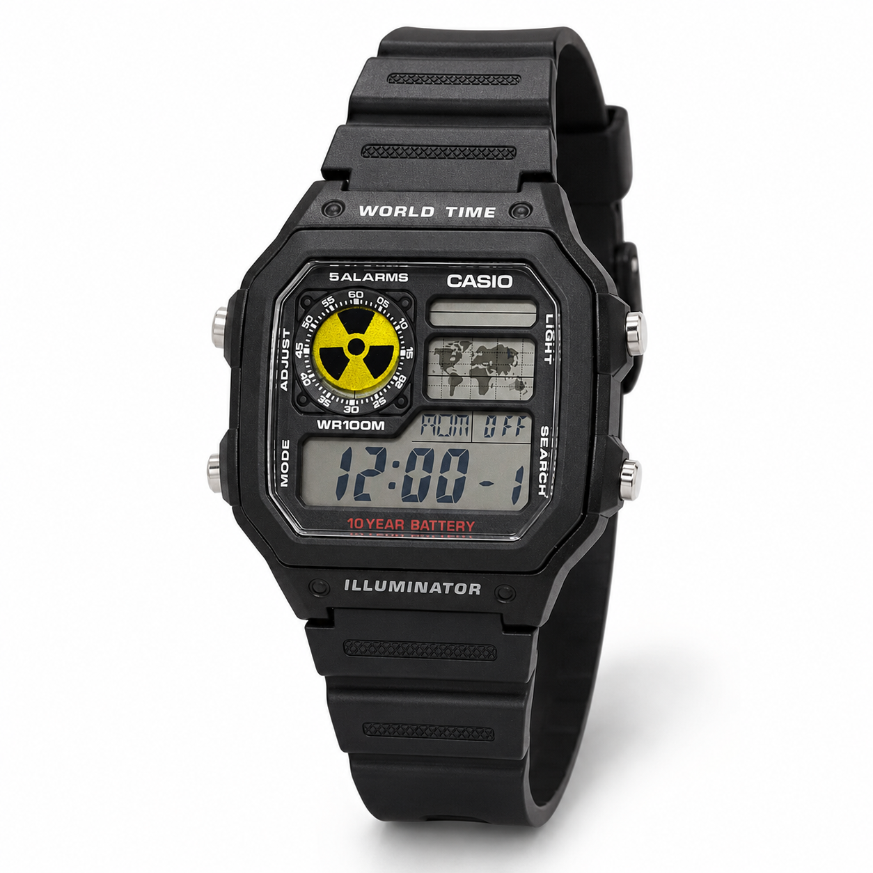 Casio World Time Black Watch – Radiation Symbol Customized Edition