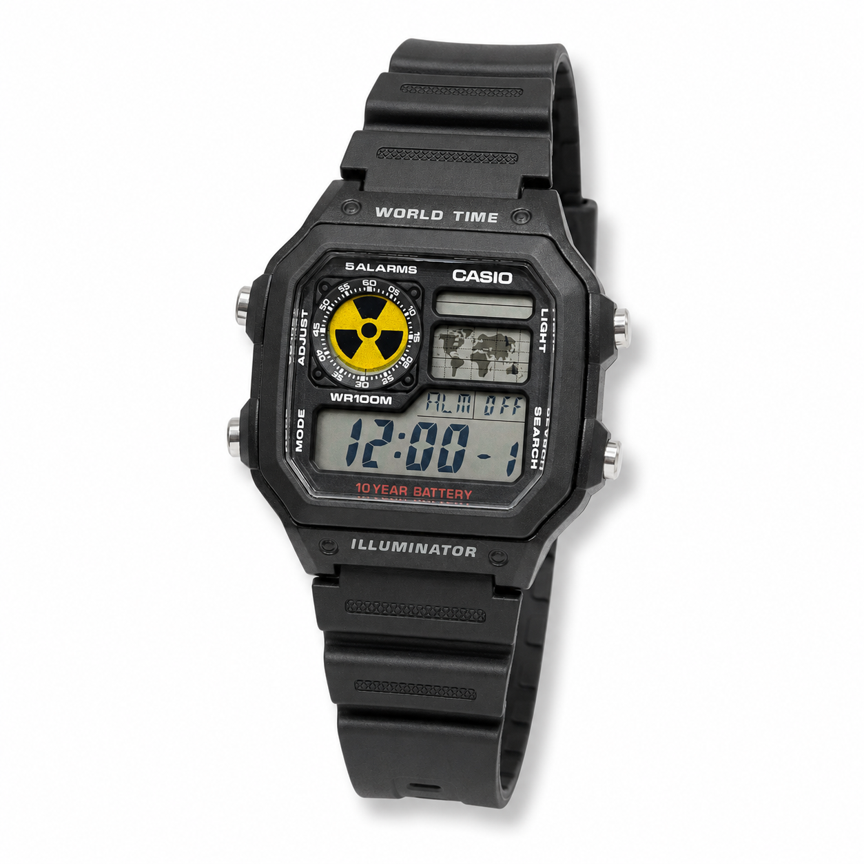Casio World Time Black Watch – Radiation Symbol Customized Edition