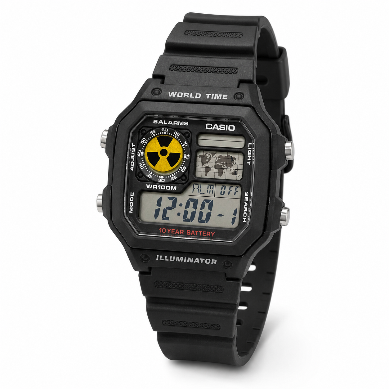 Casio World Time Black Watch – Radiation Symbol Customized Edition