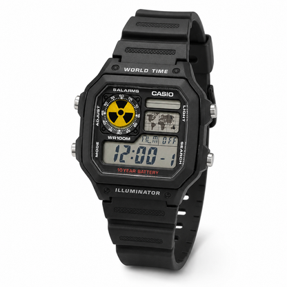 Casio World Time Black Watch – Radiation Symbol Customized Edition