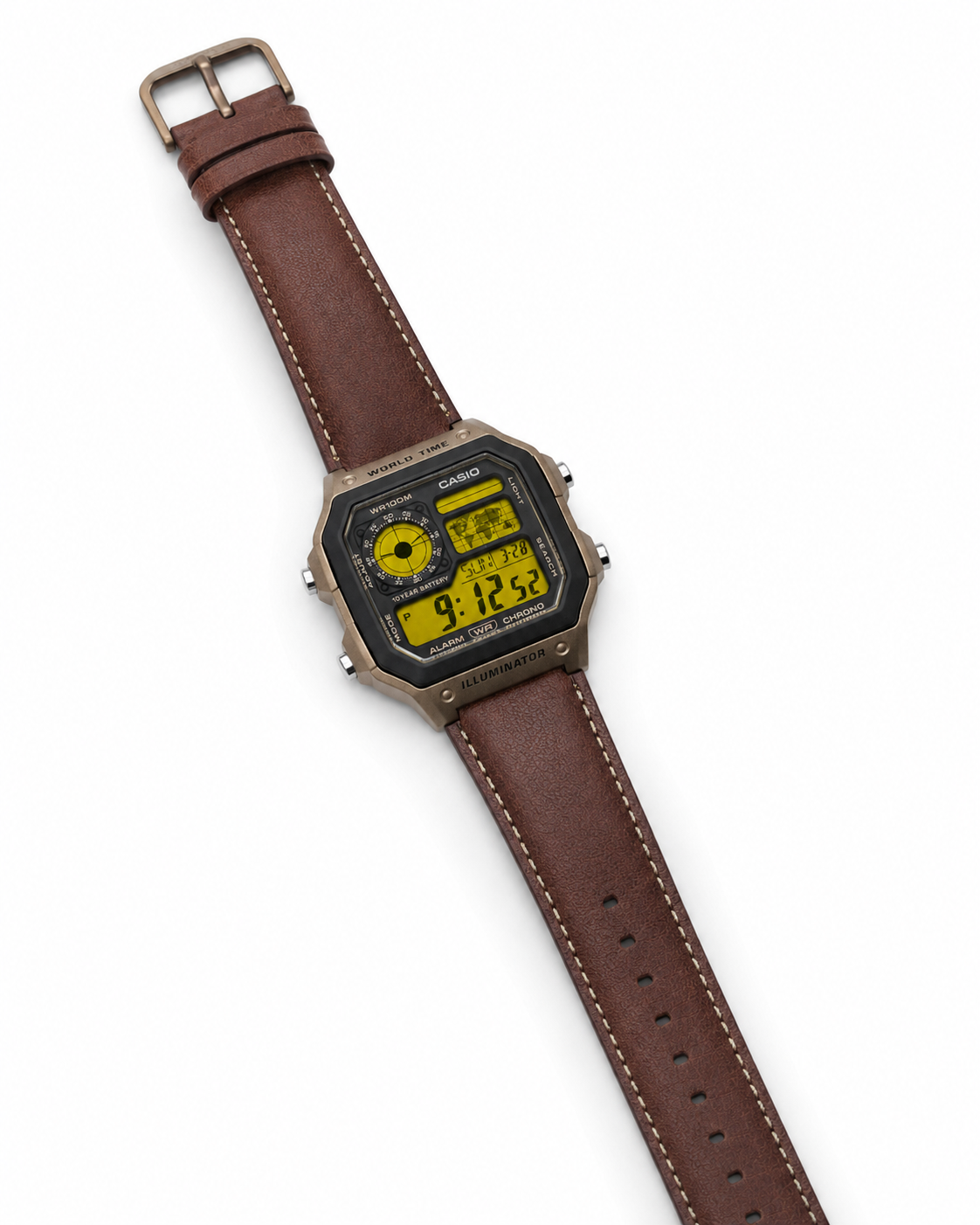 Casio AE-1200WHL-5AV Modified Yellow Display Leather Watch