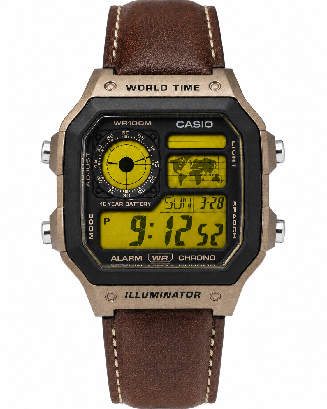 Casio AE-1200WHL-5AV Modified Yellow Display Leather Watch