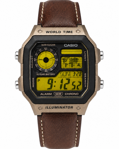 Casio AE-1200WHL-5AV Modified Yellow Display Leather Watch