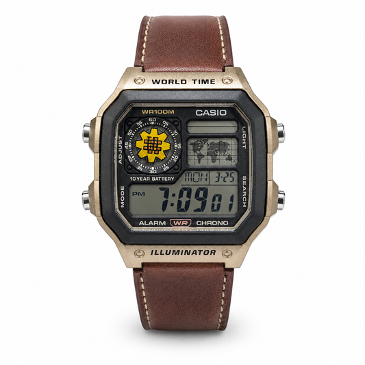 Casio AE-1200WHL World Time – Brown Leather Strap Customized Al Arfaj Edition