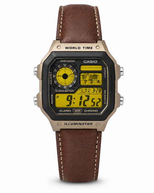 Casio AE-1200WHL-5AV Modified Yellow Display Leather Watch