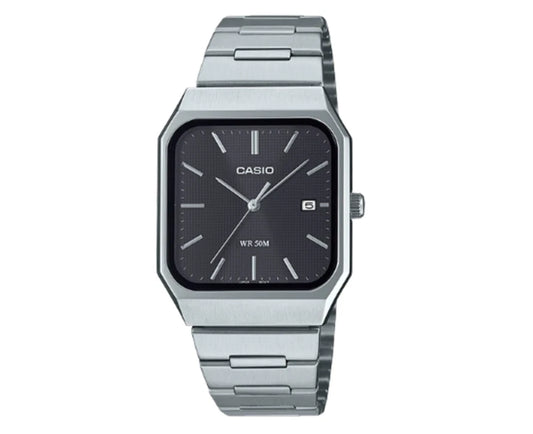 Casio MTP-B185D-1AV Men's Analog Watch – Black Dial Stainless Steel Bracelet