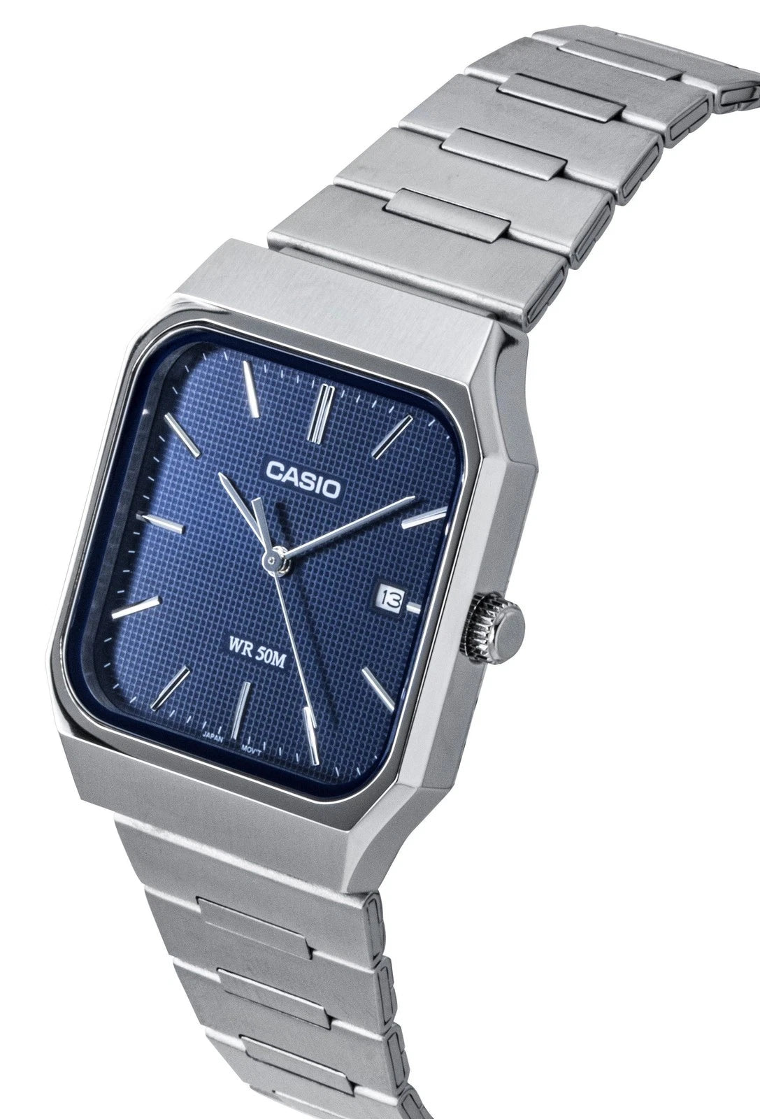 Casio MTP-B185D-2A1V Men's Analog Watch – Silver Stainless Steel Bracelet with Blue Dial