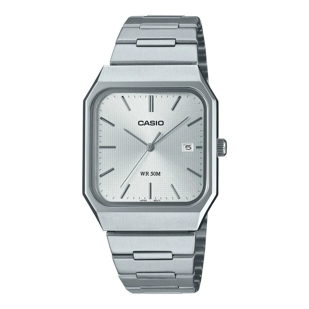 Casio MTP-B185D-7AV Men's Analog Watch – White Dial Stainless Steel Bracelet