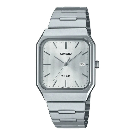 Casio MTP-B185D-7AV Men's Analog Watch – White Dial Stainless Steel Bracelet