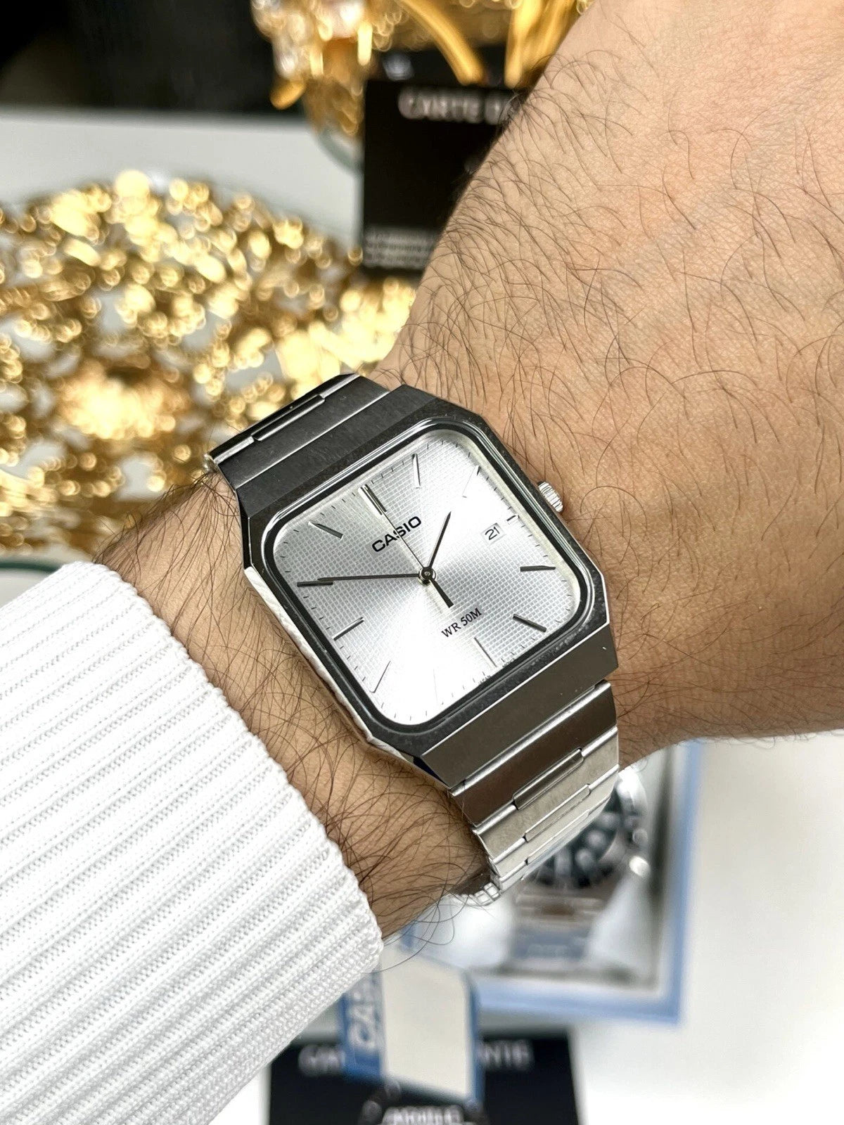 Casio MTP-B185D-7AV Men's Analog Watch – White Dial Stainless Steel Bracelet