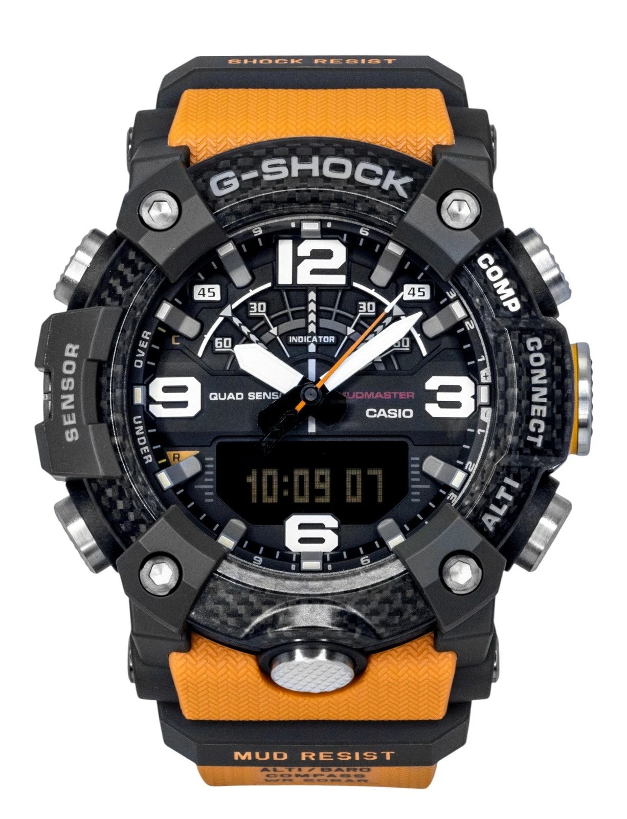 Casio G-SHOCK GG-B100X-1A9 MUDMASTER Carbon Core Guard Quad Sensor Bluetooth Watch | Orange Band | 200M WR