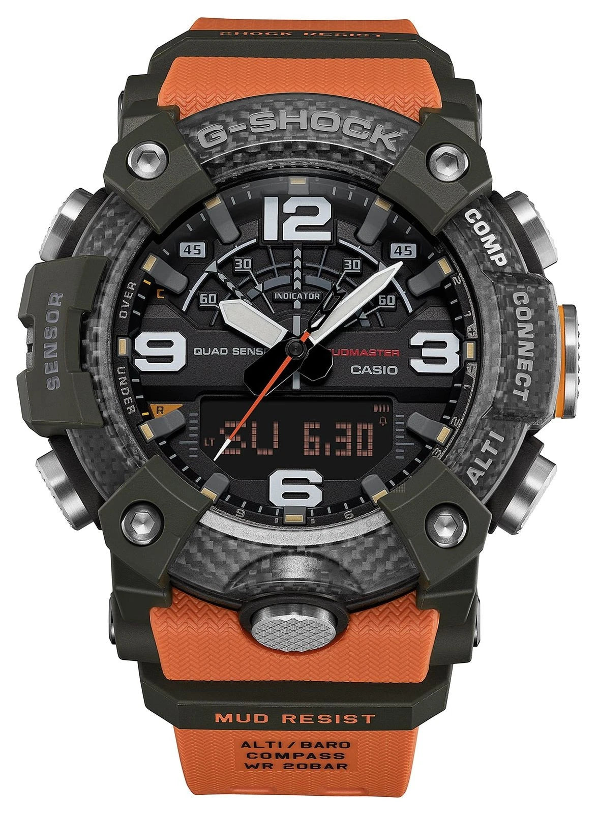 Casio G-SHOCK GG-B100X-1A9 MUDMASTER Carbon Core Guard Quad Sensor Bluetooth Watch | Orange Band | 200M WR