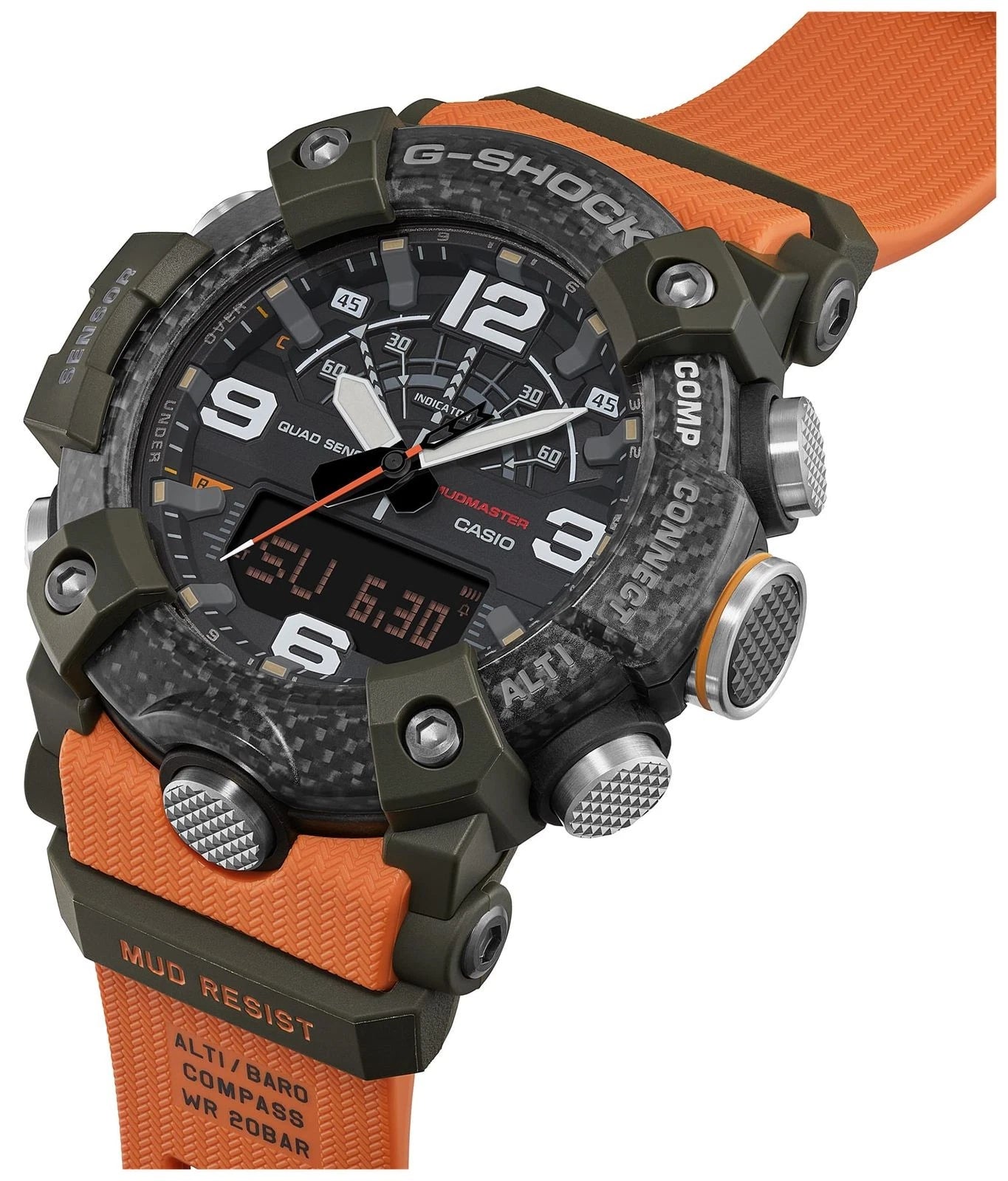 Casio G-SHOCK GG-B100X-1A9 MUDMASTER Carbon Core Guard Quad Sensor Bluetooth Watch | Orange Band | 200M WR