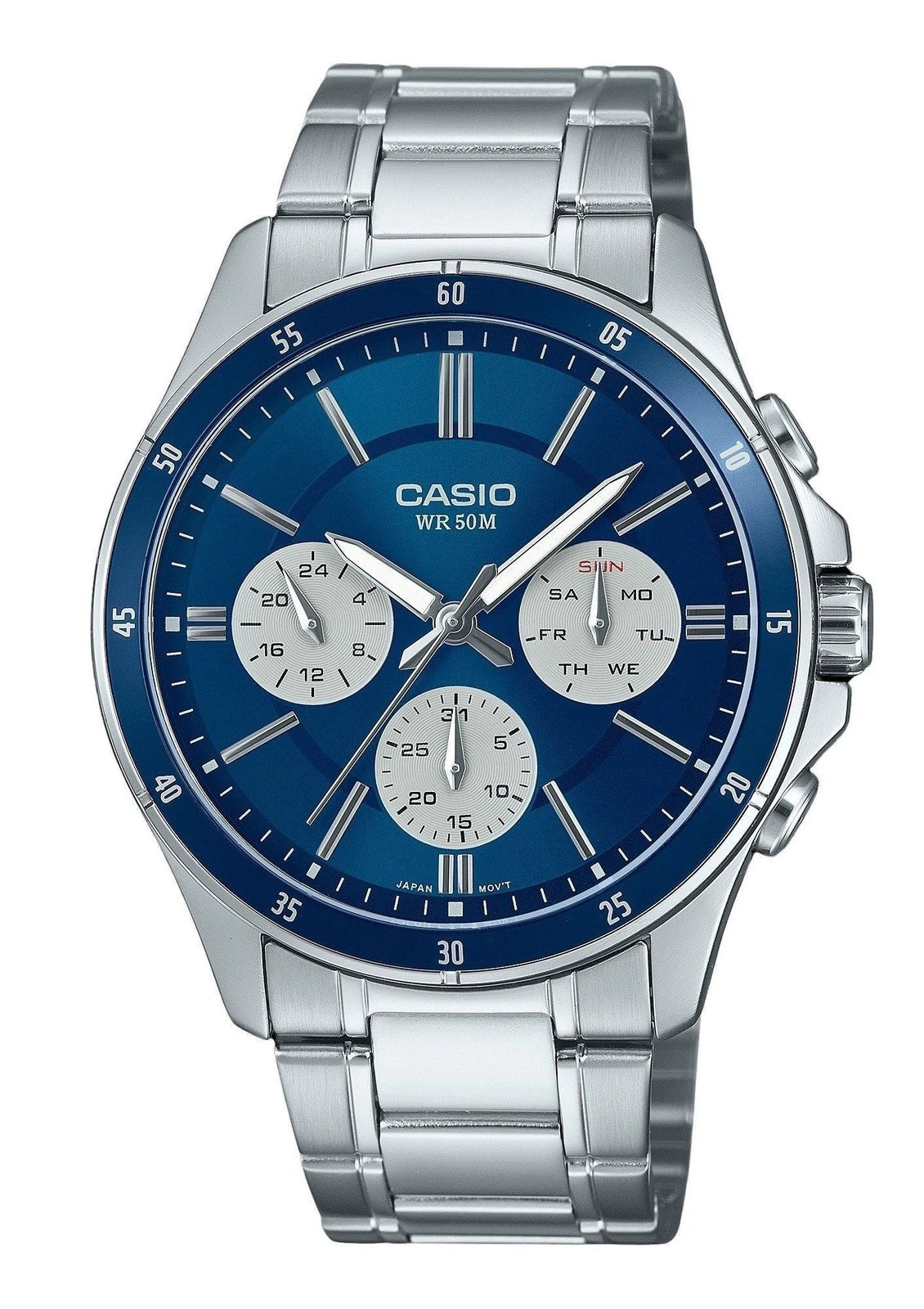 Casio MTP-1374D-2A3 Men's Analog Watch | Blue Dial | Stainless Steel Bracelet | Day Date Display