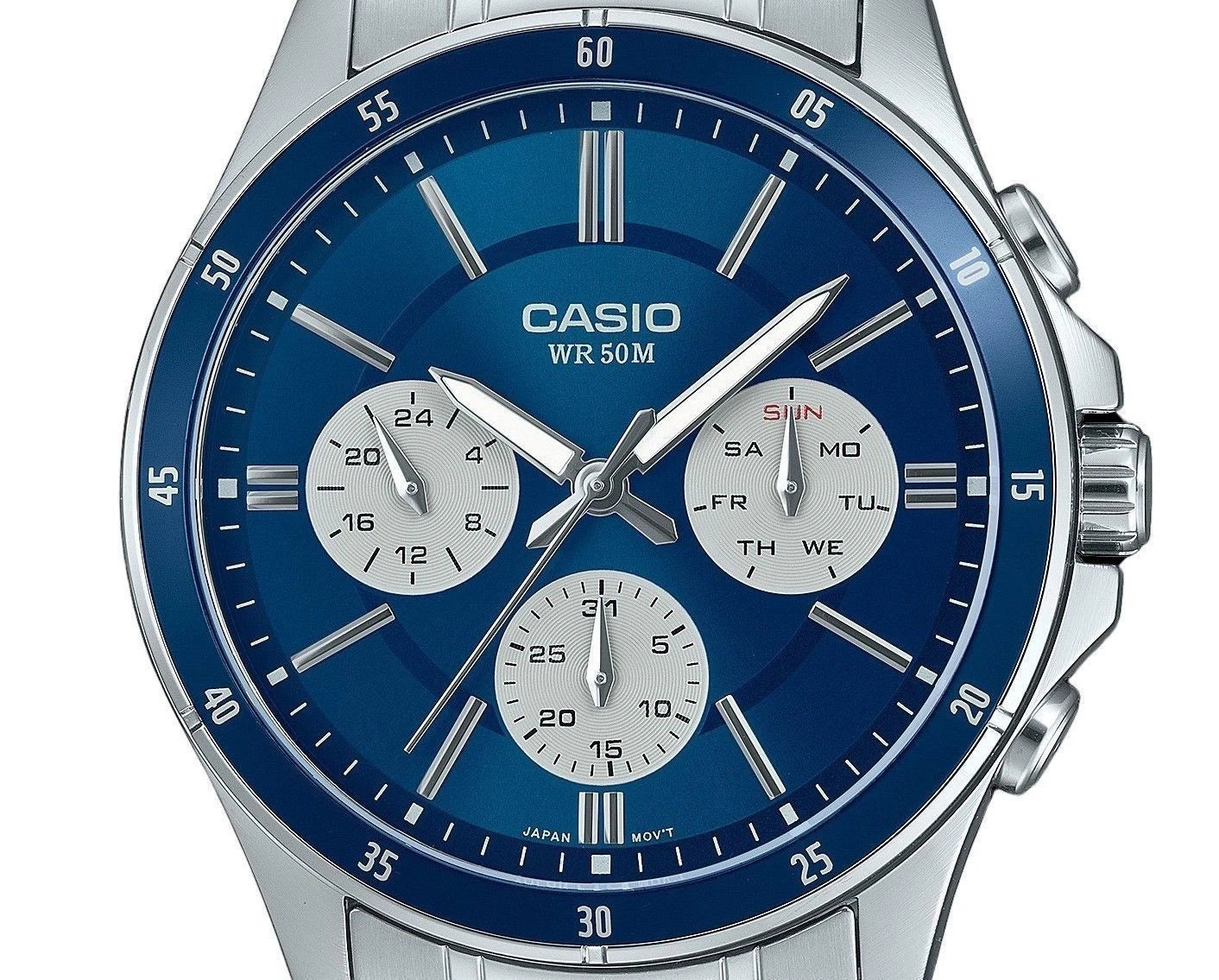 Casio MTP-1374D-2A3 Men's Analog Watch | Blue Dial | Stainless Steel Bracelet | Day Date Display