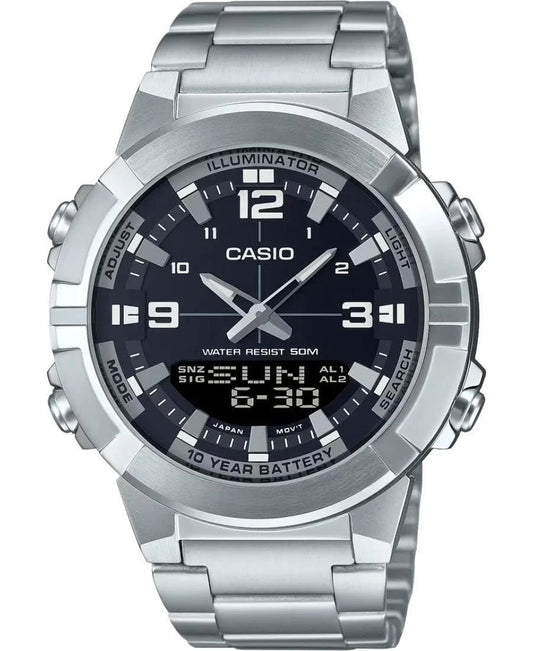 Casio AMW-870D-1AV Analog-Digital Men's Watch | Stainless Steel Bracelet | World Time | 10 Year Battery