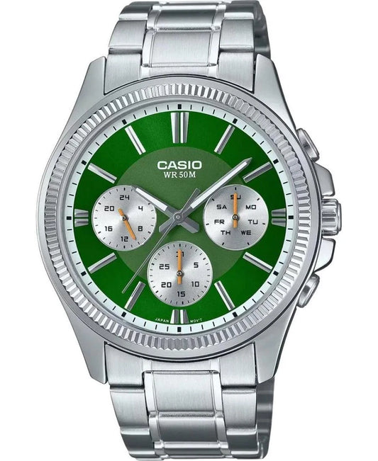 Casio MTP-1375D-3A Green Dial Stainless Steel Watch