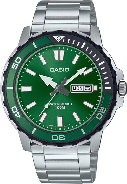 Casio MTD-125D-3AV Green Dial Stainless Steel Watch