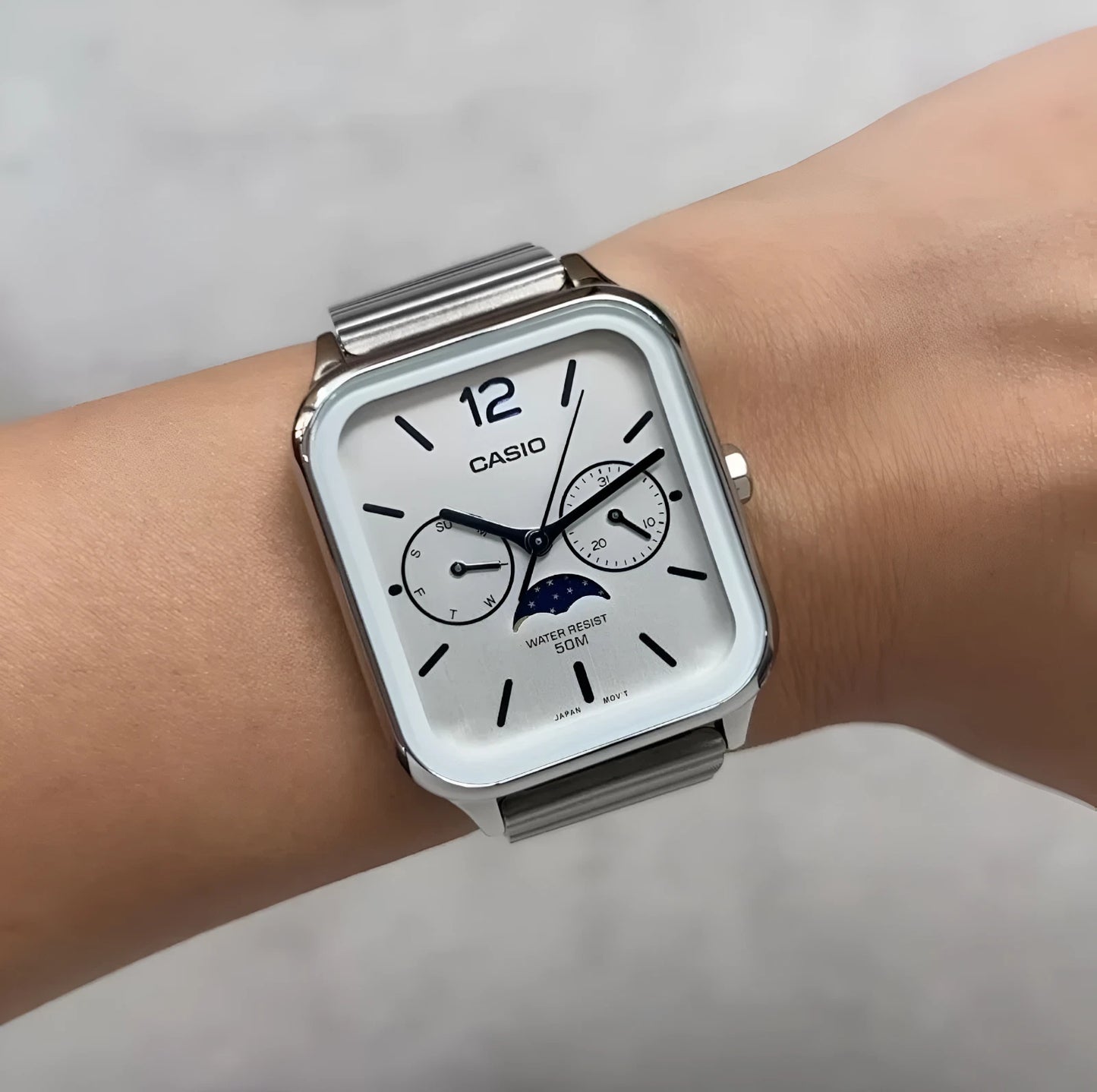 Casio MTP-M305D-7AV Silver Moon Phase Watch
