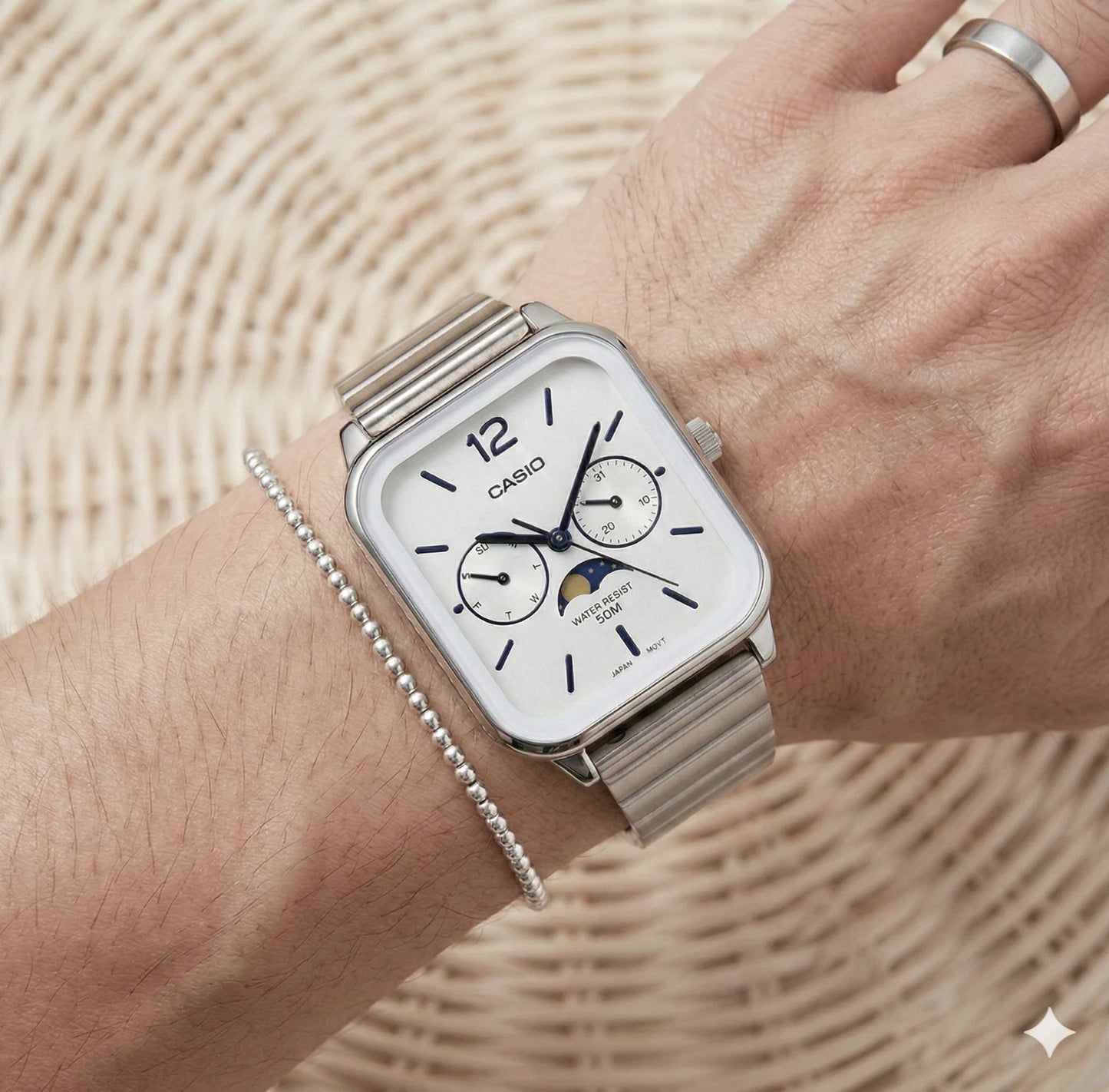 Casio MTP-M305D-7AV Silver Moon Phase Watch