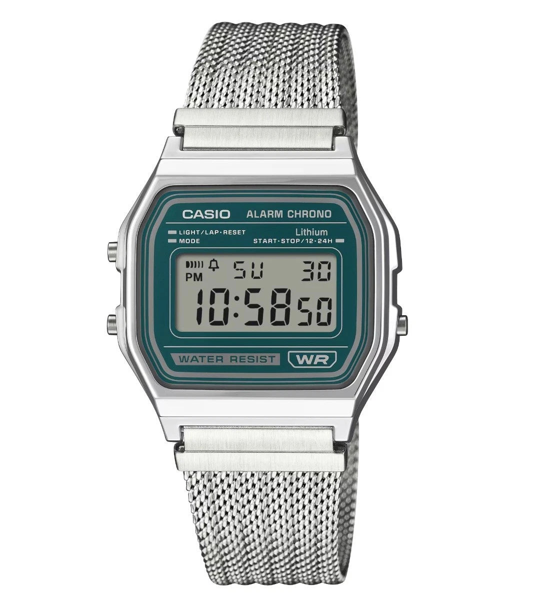 Casio Vintage A158WEM-3DF Green Digital Mesh Watch