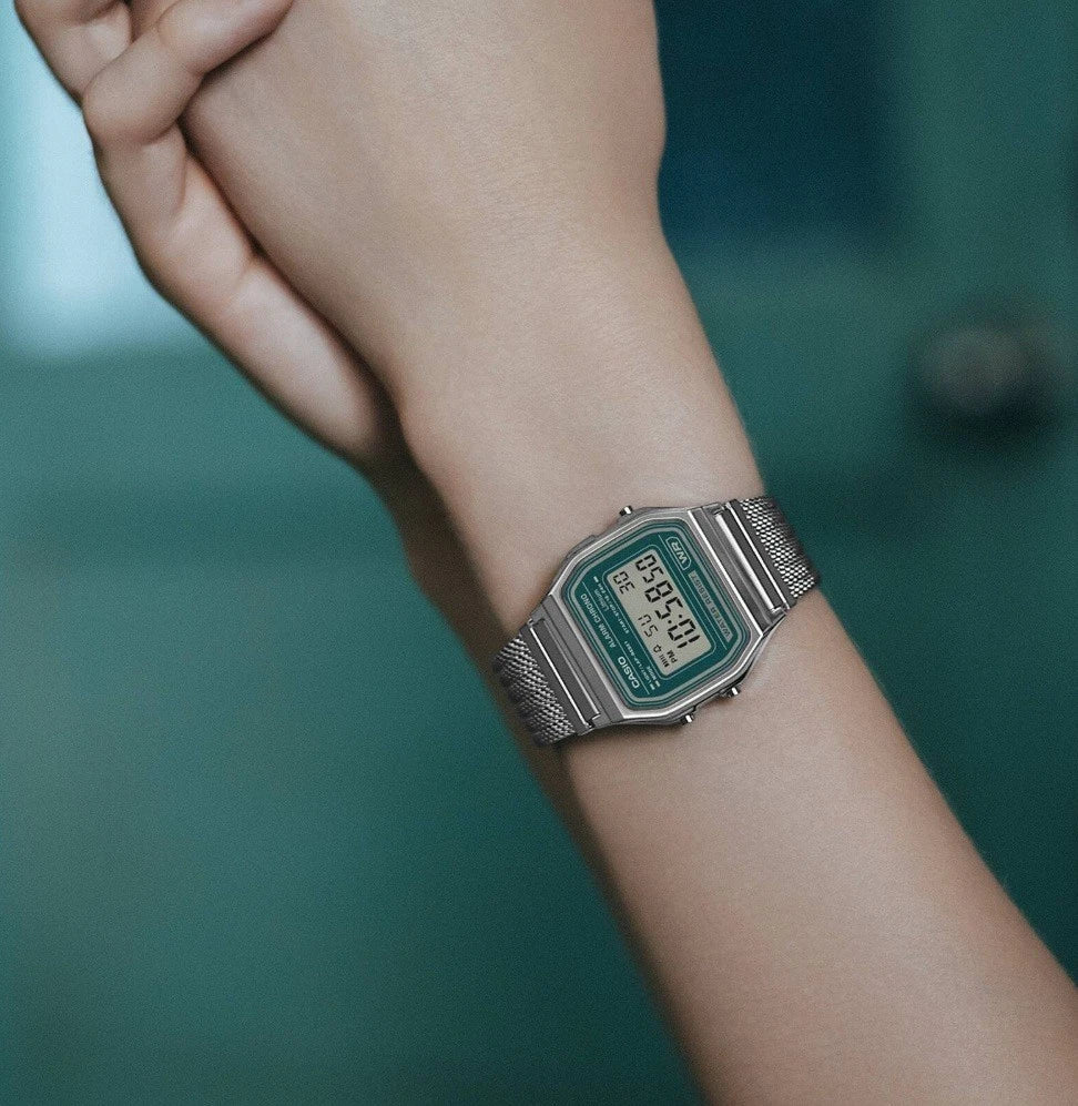 Casio Vintage A158WEM-3DF Green Digital Mesh Watch