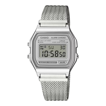 Casio Vintage A158WEM-7DF Silver Digital Mesh Watch