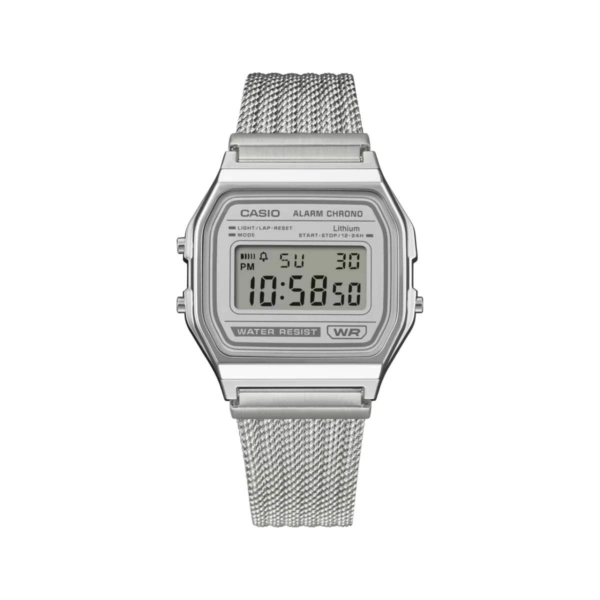 Casio Vintage A158WEM-7DF Silver Digital Mesh Watch