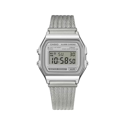 Casio Vintage A158WEM-7DF Silver Digital Mesh Watch