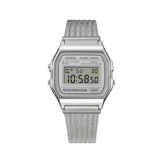 Casio Vintage A158WEM-7DF Silver Digital Mesh Watch