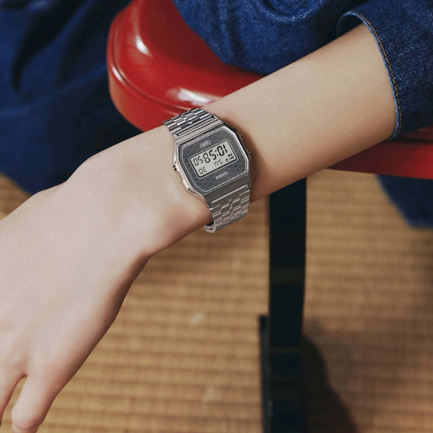 Casio Vintage A159WEVJ-7DR Silver Seigaiha Digital Watch