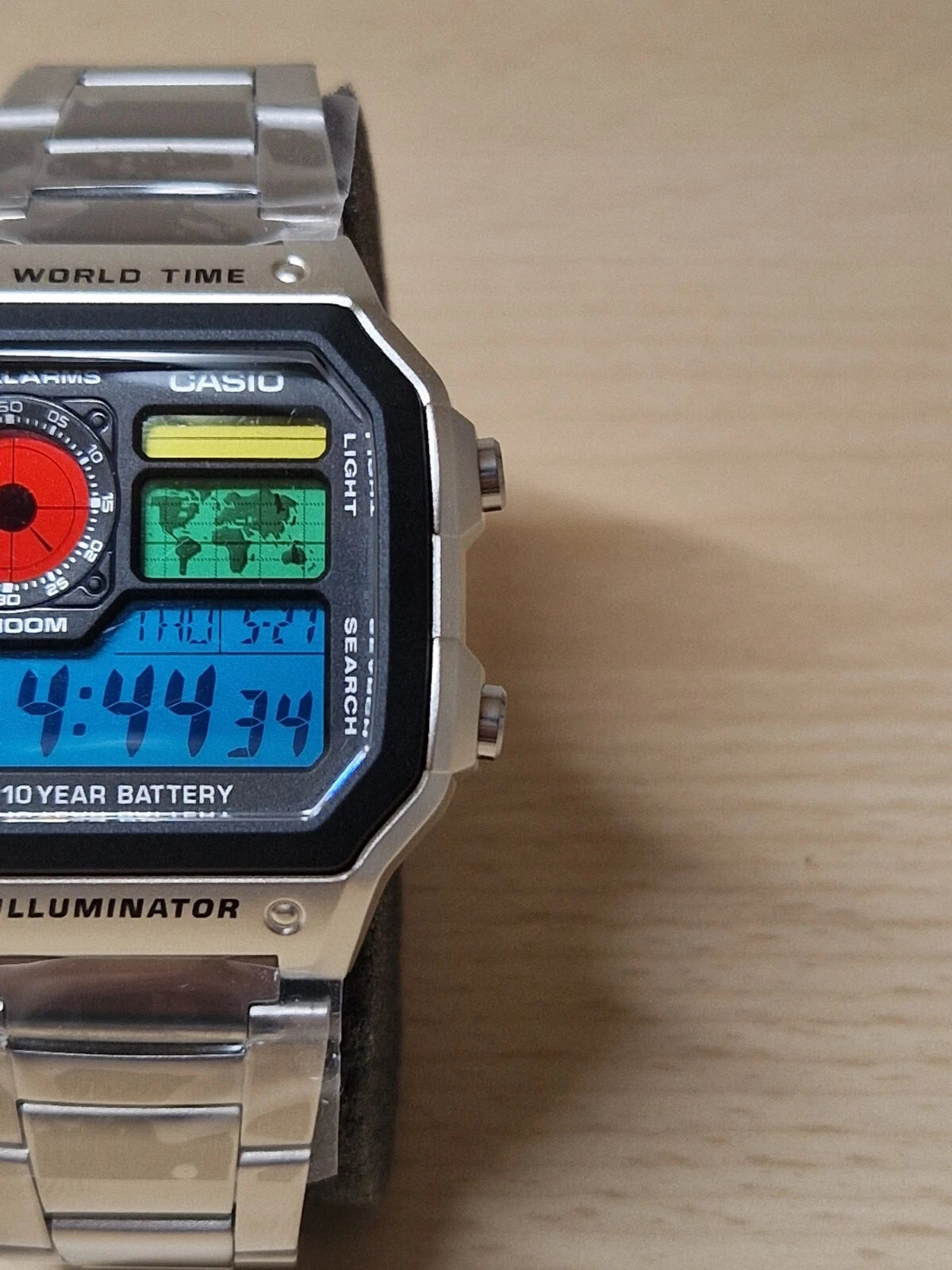 Title Casio AE-1200WH Custom Mod — Tri-Color Dial World Time Watch (Stainless Steel)