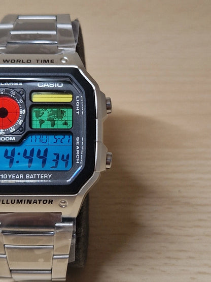 Title Casio AE-1200WH Custom Mod — Tri-Color Dial World Time Watch (Stainless Steel)