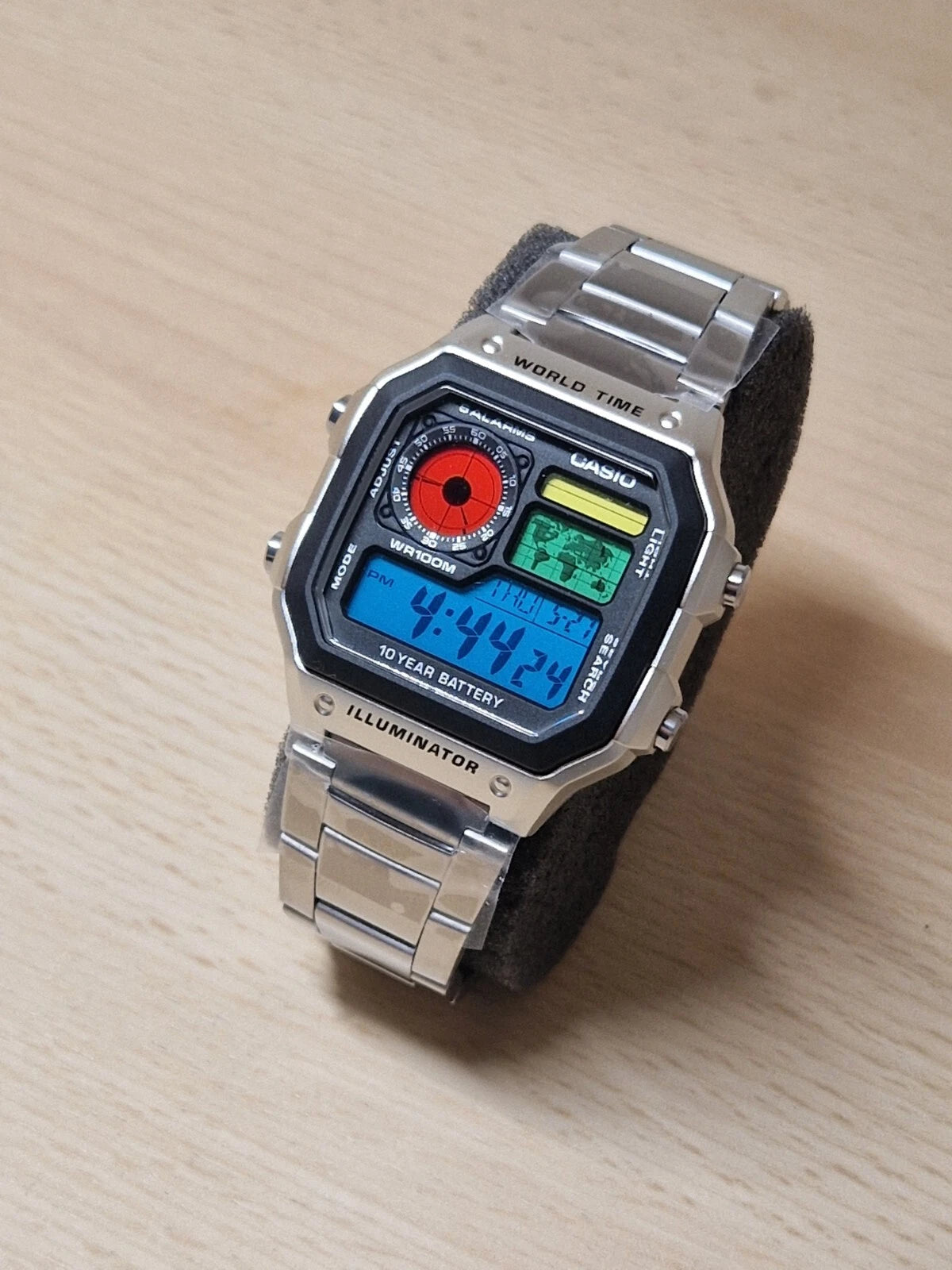 Title Casio AE-1200WH Custom Mod — Tri-Color Dial World Time Watch (Stainless Steel)