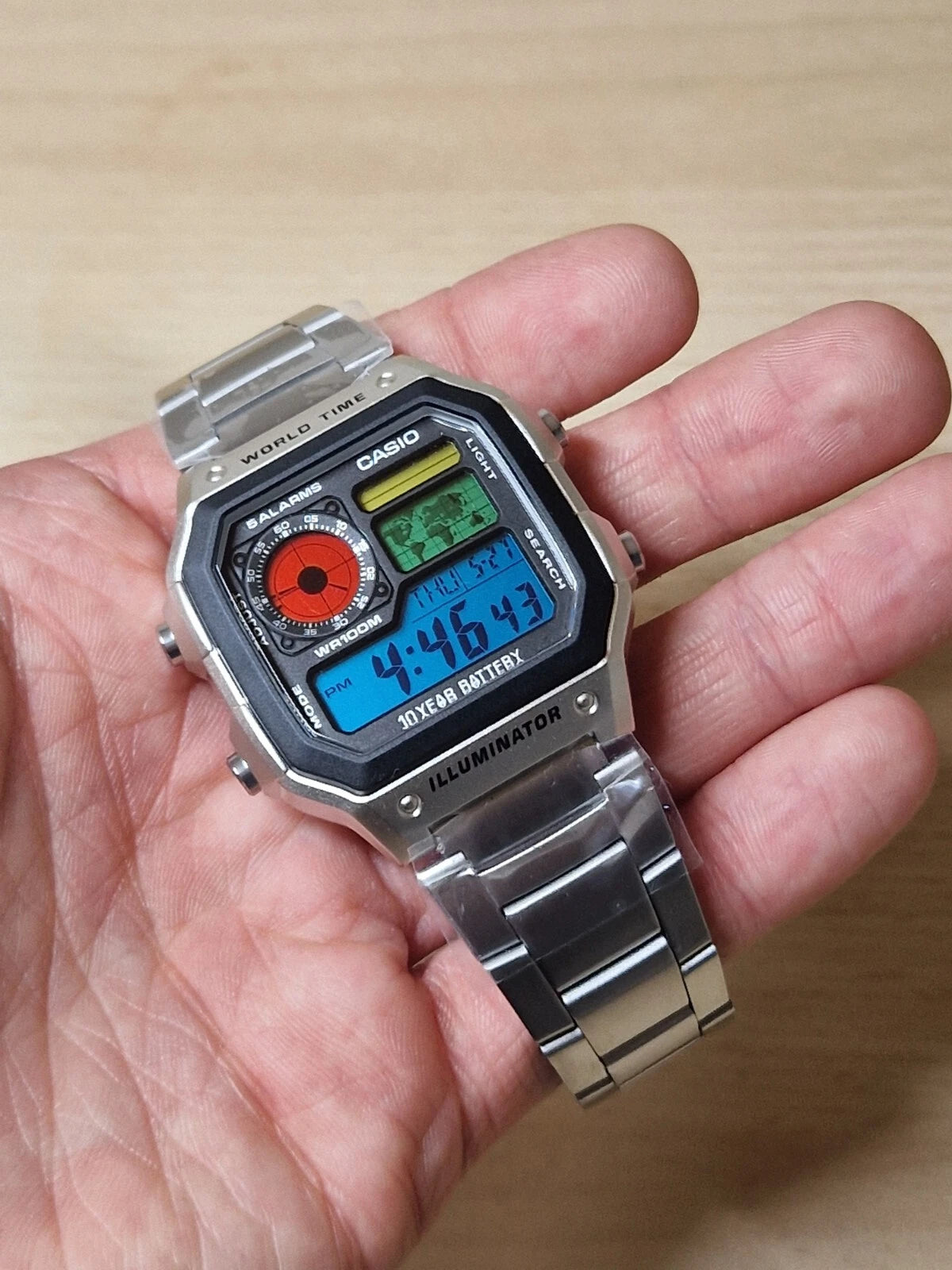 Title Casio AE-1200WH Custom Mod — Tri-Color Dial World Time Watch (Stainless Steel)