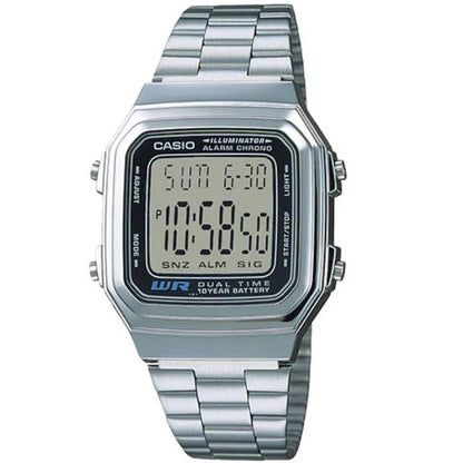 Casio Vintage A178WA-1ADF Digital Dual-Time Watch – Silver Stainless Steel