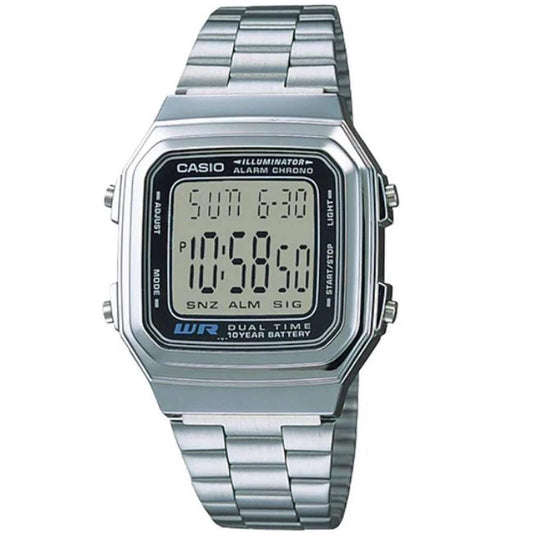 Casio Vintage A178WA-1ADF Digital Dual-Time Watch – Silver Stainless Steel