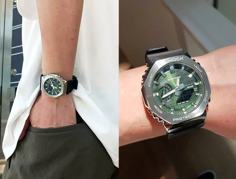 Casio G-SHOCK GBM-2100A-1A3 G-STEEL Metal Covered CasiOak Bluetooth Solar Watch | Green Dial | 200M WR