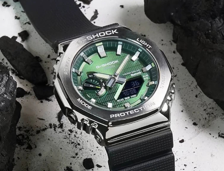 Casio G-SHOCK GBM-2100A-1A3 G-STEEL Metal Covered CasiOak Bluetooth Solar Watch | Green Dial | 200M WR
